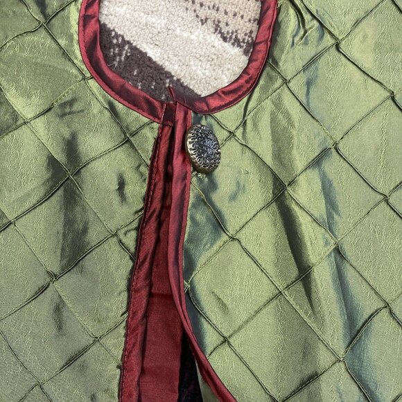 Burgundy Maroon Olive Green Gold Silk Accent Christmas Tree Skirt Approx 45” - Picture 6 of 9
